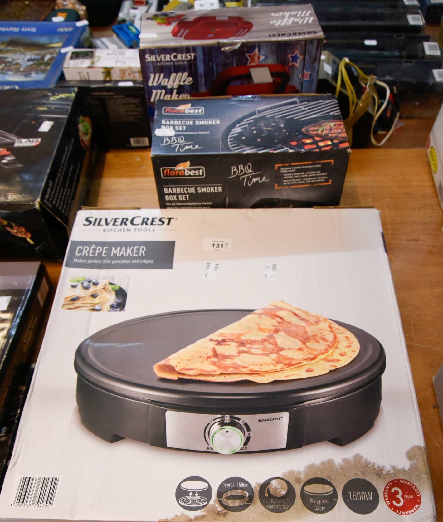 A SILVER CREST CREPE MAKER (BOXED AS NEW), A SILVER CREST WAFFLE MAKER ...