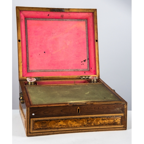 10 - EARLY NINETEENTH CENTURY ANGLO INDIAN ROSEWOOD AND PENWORK LARGE PORTABLE WRITING SLOPE, of oblong f... 