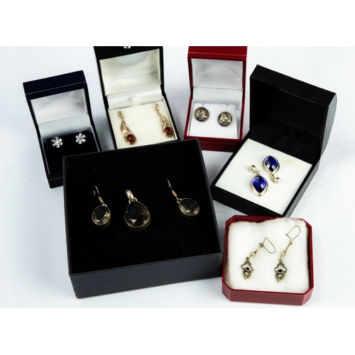 133 - THREE PAIRS OF STONE SET DROP EARRINGS; TWO PAIRS OF STUD EARRINGS; and a PAIR OF STONE SET DROP EAR... 