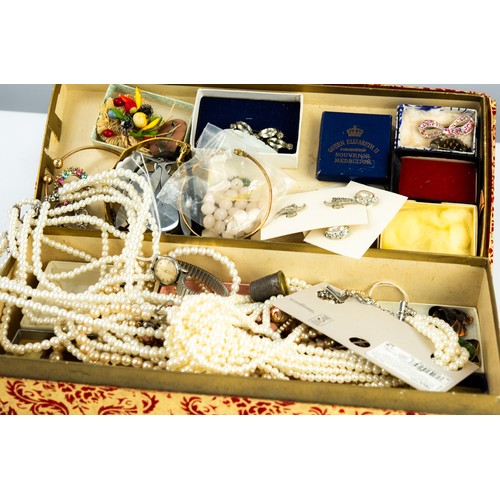 140 - SELECTION OF VINTAGE COSTUME JEWELLERY, etc., to include lady's Omega analogue wrist watch, stainles... 