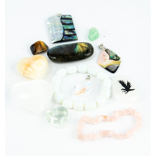 121 - LARGE RECTANGULAR INLAID PENDANT with abalone, onyx and mother of pearl; ANOTHER SIMILAR PENDANT, di... 