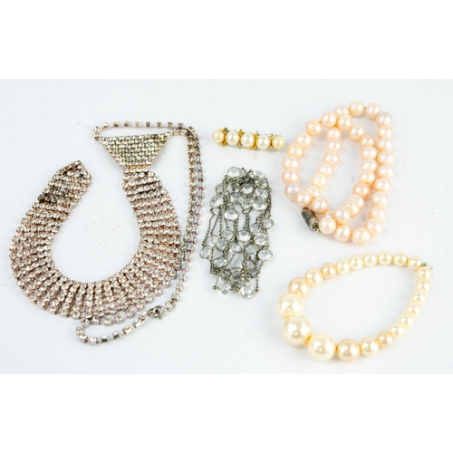 158 - CULTURED PEARL SINGLE-STRAND NECKLACE with magneting clasp; an imitation pearl expanding BRACELET; B... 