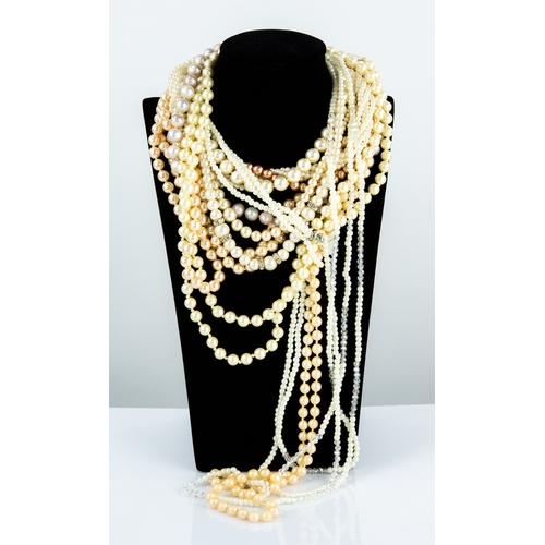 157 - NINE IMITATION PEARL NECKLACES