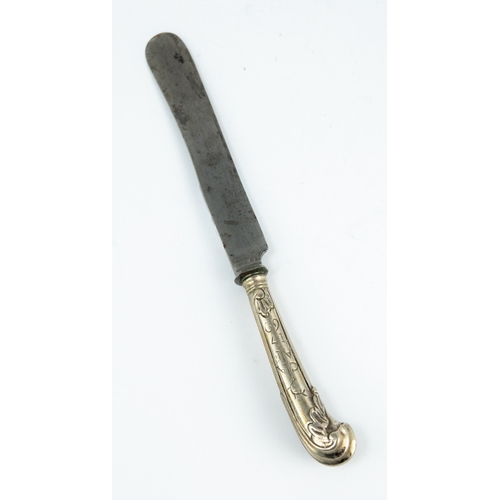 163 - SET of SIX EIGHTEENTH CENTURY CONTINENTAL SILVER-COLOUR METAL PISTOL-GRIP handled STEEL BLADED KNIVE... 