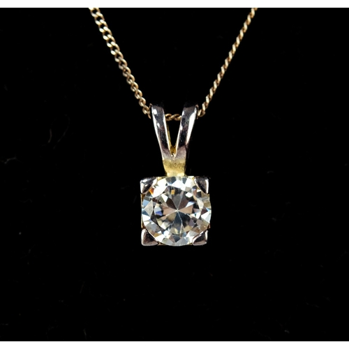 46 - SILVER FINE CHAIN NECKLACE with silver pendant set with a CZ solitaire...