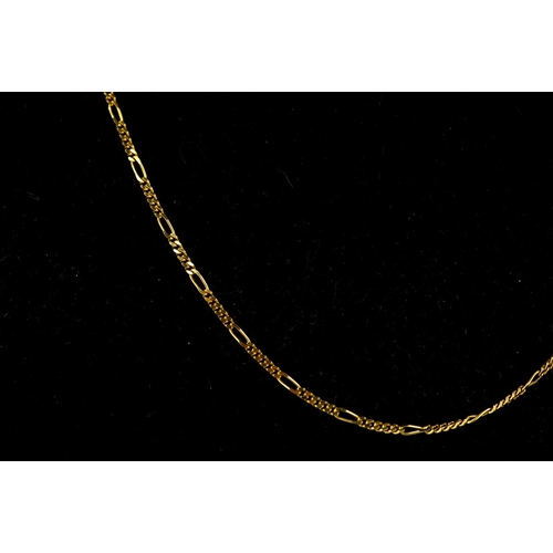 35 - 9ct GOLD FINE CHAIN NECKLACE with long and short flattened links and ring clasp, 17 ½” long (44.5cm)...