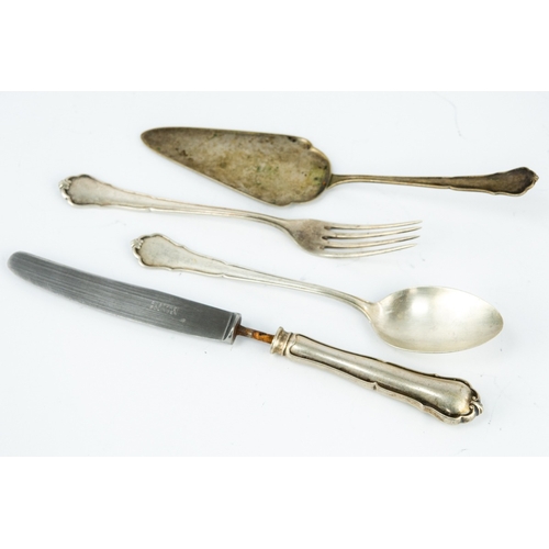 171 - FIFTEEN PIECE PART TABLE SERVICE OF CONTINENTAL SILVER COLOURED METAL (800 STANDARD) TABLE CUTLERY, ... 