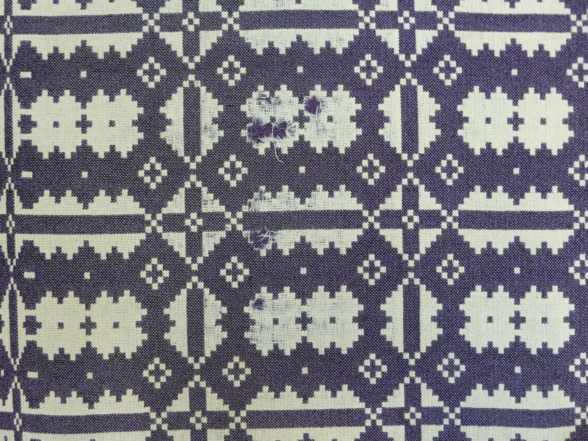 LARGE TAPESTRY THROW, possibly Welsh, with purple on white ground ...