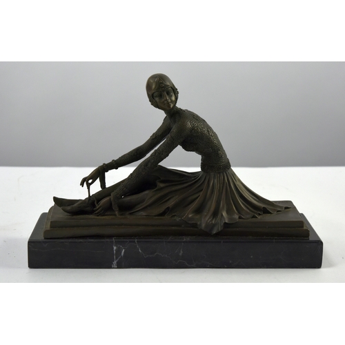 10 - AFTER THE ORIGINAL BY DEMETRE H. CHIPARUS, REPRODUCTION PATINATED BRONZE FEMALE FIGURE, modelled as ... 