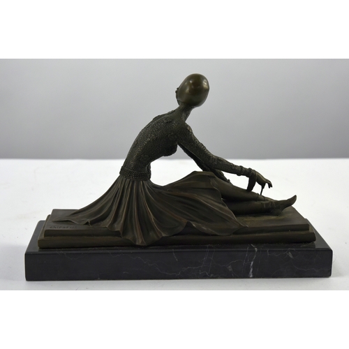 10 - AFTER THE ORIGINAL BY DEMETRE H. CHIPARUS, REPRODUCTION PATINATED BRONZE FEMALE FIGURE, modelled as ... 