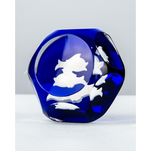 77 - BACCARAT PISCES ZODIAC SULFIDE GLASS PAPERWEIGHT, 1 ½” (3.8cm) high, 2 ½” (6.3cm) diameter, stencill... 
