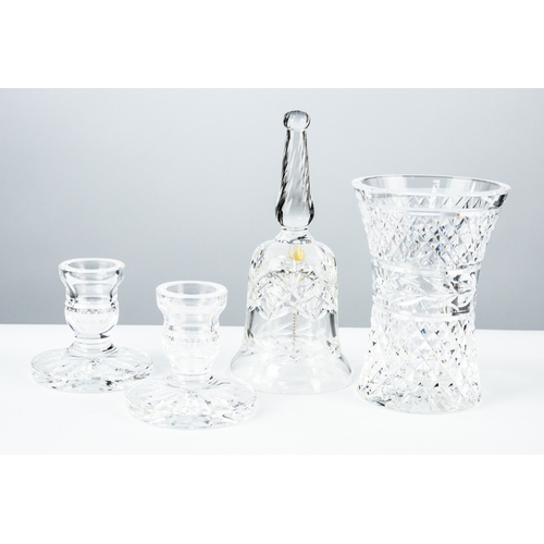 95 - WATERFORD CUT GLASS FLOWER VASE, of waisted form with leafy central band, 6” (15.2cm) high, together... 