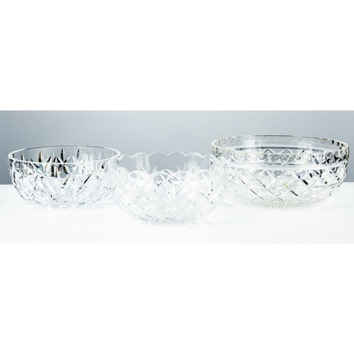 86 - LARGE CUT GLASS FRUIT BOWL, 4” (10.2cm) high, 10” (25.4cm) diameter, together with TWO OTHERS, SMALL... 
