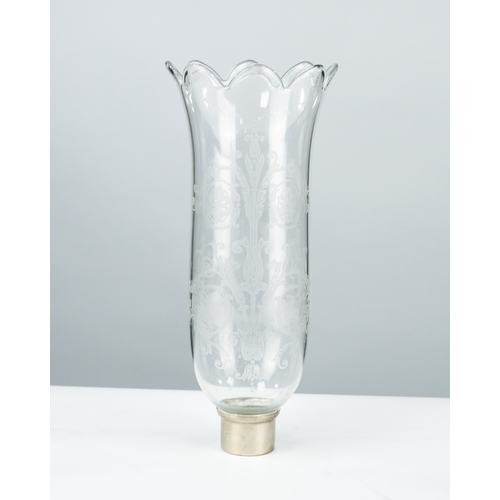 75 - POST 1936 BACCARAT, FRANCE PRESSED GLASS TWIN-BRANCH TRIPLE-LIGHT CANDELABRUM with FACET-CUT DROPS, ... 