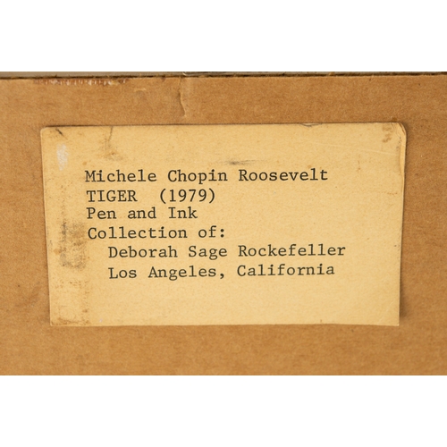 170 - MICHELE CHOPIN ROOSEVELT PEN AND BLACK INK DRAWING Head of a tiger Signed with monogram Image 12½