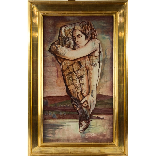 177 - RUDOLFO DE SANCTIS (1936) TWO MIXED MEDIA WORKS ON ARTIST BOARDSemi Abstract female figure above wat... 