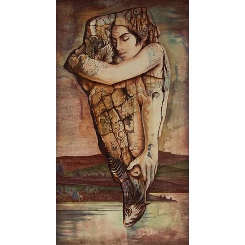 177 - RUDOLFO DE SANCTIS (1936) TWO MIXED MEDIA WORKS ON ARTIST BOARDSemi Abstract female figure above wat... 