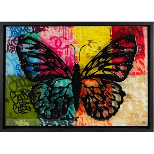 206 - DAN PEARCE (1973)MIXED DIGITAL MEDIA ON BOARD WITH APPLIED PIECE IN RELIEF ‘Wings of Love’ Signed wi... 
