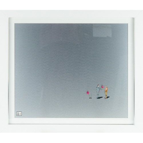 212 - DYLAN IZAAK (1971) MIXED MEDIA ON ALUMINIUM BEHIND GLASS ‘Man With Flower III’ Signed bottom left, g... 