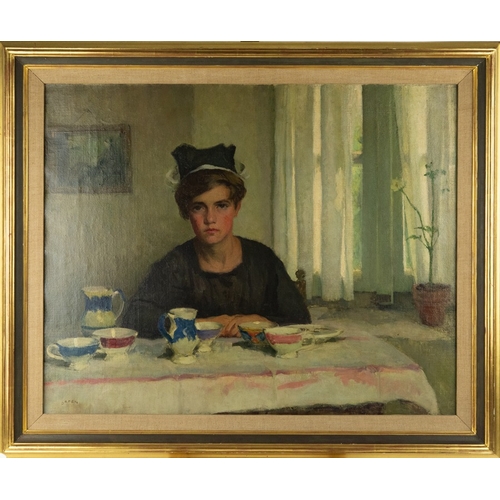 166A - ATTRIBUTED TO SIR WILLIAM ORPEN (1878-1931) OIL ON CANVAS‘The Tea Table’ Signed, titled to ‘The Fine... 