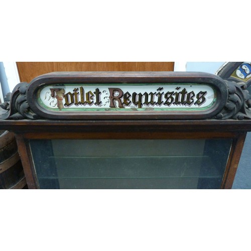 10 - LATE VICTORIAN CHEMIST SHOP DISPLAY CASE, the recessed arched top mirror inset section enamelled and... 