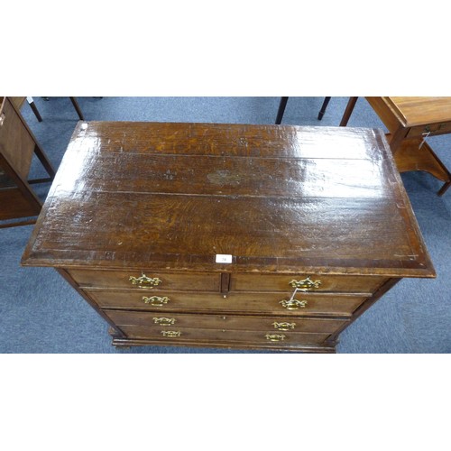 78 - GEORGE III OAK AND MAHOGANY CROSSBANDED CHEST OF DRAWERS, the oblong top above two short and three l... 