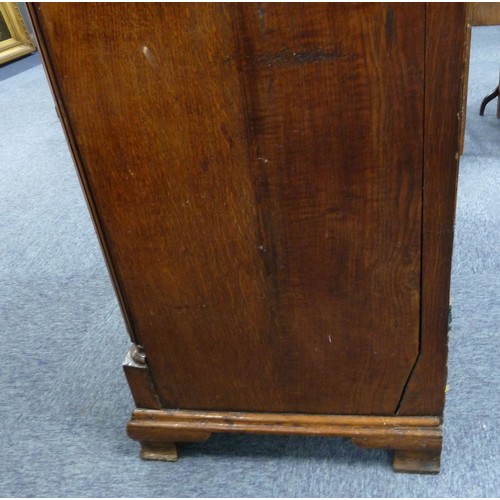 78 - GEORGE III OAK AND MAHOGANY CROSSBANDED CHEST OF DRAWERS, the oblong top above two short and three l... 