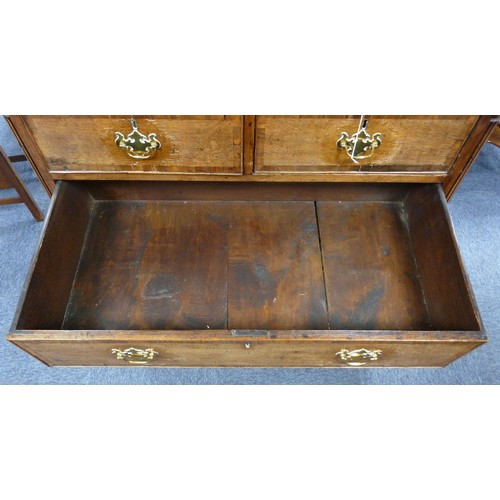 78 - GEORGE III OAK AND MAHOGANY CROSSBANDED CHEST OF DRAWERS, the oblong top above two short and three l... 