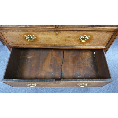 78 - GEORGE III OAK AND MAHOGANY CROSSBANDED CHEST OF DRAWERS, the oblong top above two short and three l... 