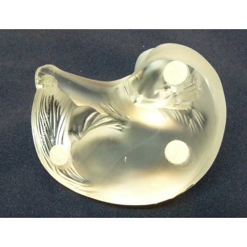 130 - MODERN LALIQUE FROSTED GLASS ‘HAPPY CAT’ MODEL, 3 ½” (8.9cm) long, etched mark and sticky label C/R-... 
