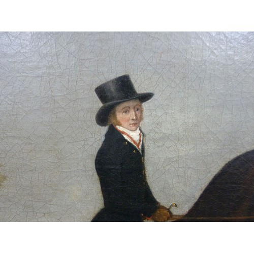 166B - JOHN NOST SARTORIUS (1759-1828)OIL ON RELINED CANVASMan on a bay horse riding with a terrier dog fol... 