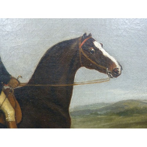 166B - JOHN NOST SARTORIUS (1759-1828)OIL ON RELINED CANVASMan on a bay horse riding with a terrier dog fol... 
