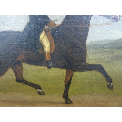 166B - JOHN NOST SARTORIUS (1759-1828)OIL ON RELINED CANVASMan on a bay horse riding with a terrier dog fol... 
