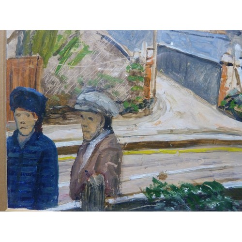 196 - CAREL WEIGHT (1908-1997) OIL ON PAPER Street scene with figures Signed 9 ½” x 13 ½” (24.1cm x 34.3cm... 
