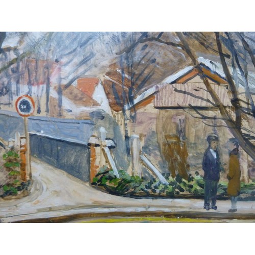 196 - CAREL WEIGHT (1908-1997) OIL ON PAPER Street scene with figures Signed 9 ½” x 13 ½” (24.1cm x 34.3cm... 