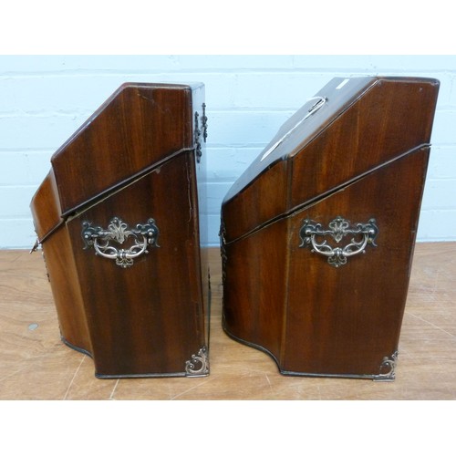 6 - GOOD PAIR OF GEORGE III SILVER MOUNTED MAHOGANY KNIFE CASES retaining the original green baise lined... 