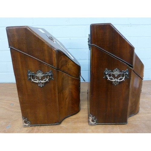 6 - GOOD PAIR OF GEORGE III SILVER MOUNTED MAHOGANY KNIFE CASES retaining the original green baise lined... 