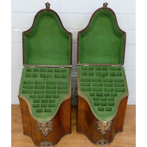 6 - GOOD PAIR OF GEORGE III SILVER MOUNTED MAHOGANY KNIFE CASES retaining the original green baise lined... 