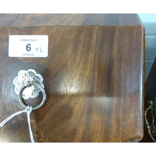 6 - GOOD PAIR OF GEORGE III SILVER MOUNTED MAHOGANY KNIFE CASES retaining the original green baise lined... 