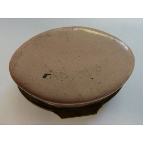 27 - 18TH CENTURY OVAL ENAMEL PATCH BOX painted in colours with flowers between laurel and fern fronds, o... 