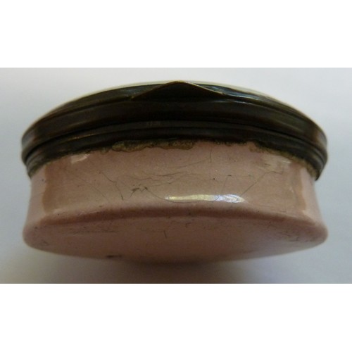 27 - 18TH CENTURY OVAL ENAMEL PATCH BOX painted in colours with flowers between laurel and fern fronds, o... 