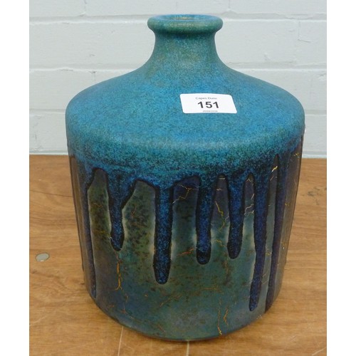 151 - VINTAGE ITALIAN STUDIO POTTERY BROAD CYLINDRICAL VASE with narrow neck, decorated in a CRYSTALLINE B... 