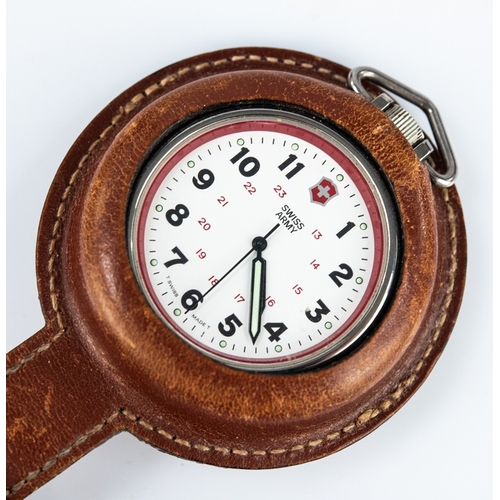56 - SWISS ARMY OPEN FACED POCKET WATCH, with bright metal case, with keyless movement, Swiss made, white... 