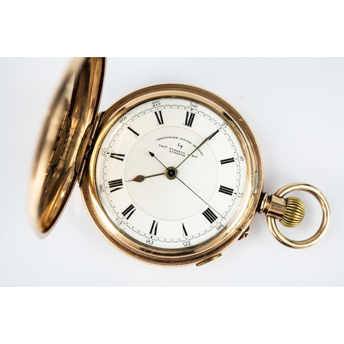 50 - THOMAS RUSSELL, LIVERPOOL, GOLD PLATED HUNTING CASED POCKET WATCH, centre seconds chronograph keyles... 