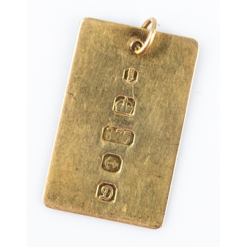 157 - 9ct GOLD OBLONG PENDANT, prominent hallmarks to the front, 1¼