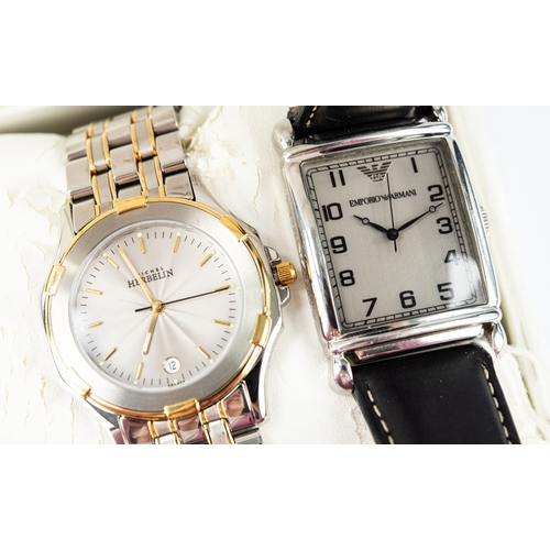 43 - GENT’S EMPORIO ARMANI WRISTWATCH with leather strap, (AR 0223), (c/r - not working when catalogued);... 