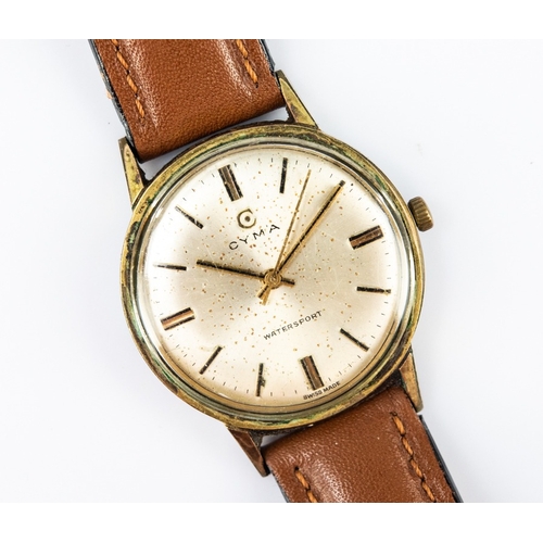 42 - GENT’S CYMA ‘WATERSPORT’ SWISS GOLD PLATED WRISTWATCH, with mechanical movement, circular silvered d... 