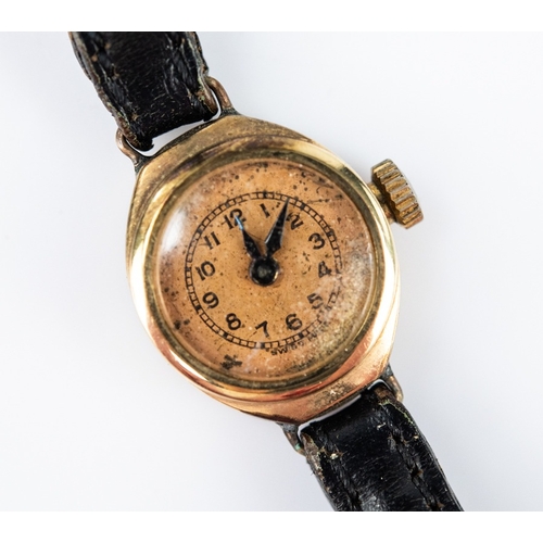 41 - LADY’S ROTARY 9ct GOLD CASED WRISTWATCH, with 15 jewels movement, tiny circular Arabic dial, leather... 