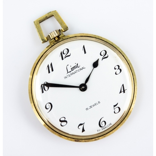 58 - LIMIT INTERNATIONAL GOLD PLATED OPEN FACED DRESS POCKET WATCH with 15 jewels mechanical movement, wh... 