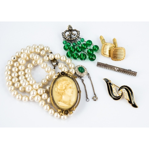 164 - MICHAEL MAYER PASTE SET BOW PATTERN COSTUME BROOCH; PAIR OF PASTE SET DROP EARRINGS, screw fastening... 